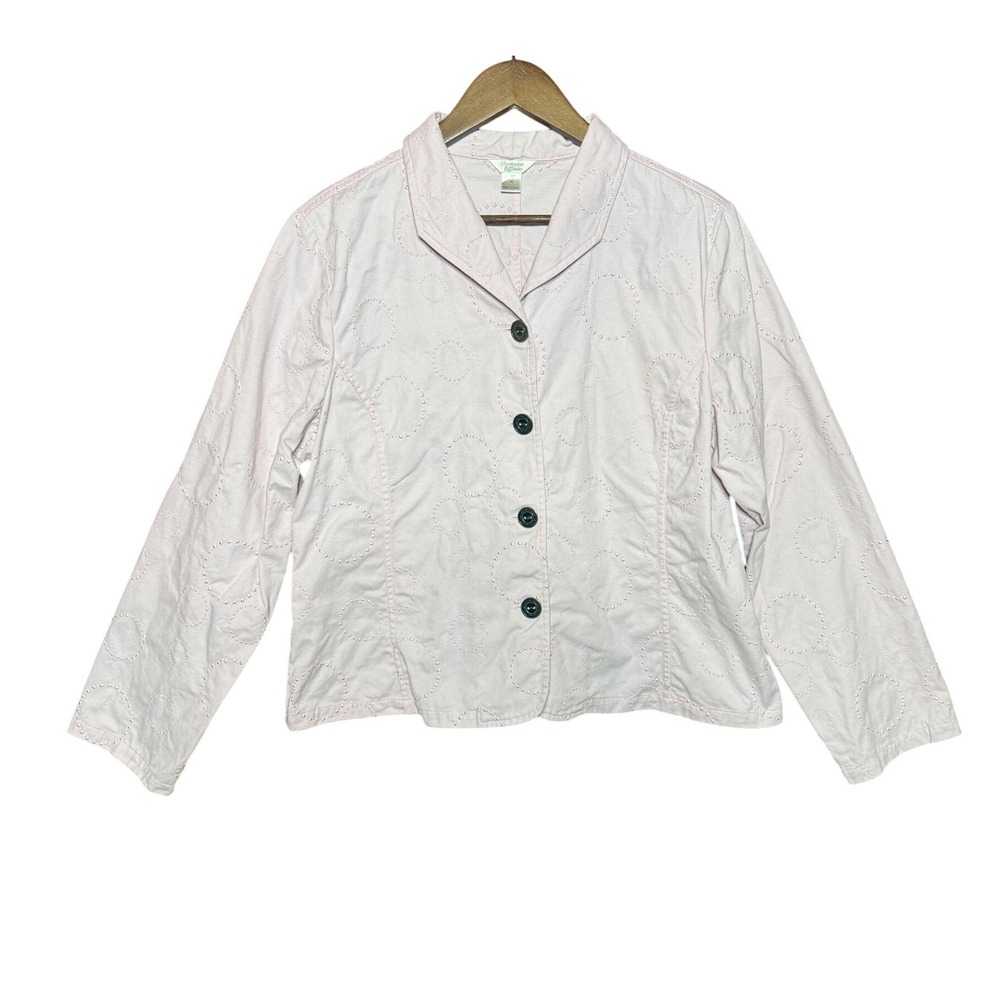 Christopher & Banks Women‎ XL Pink Embroidered Circle Cotton Button Front Jacket